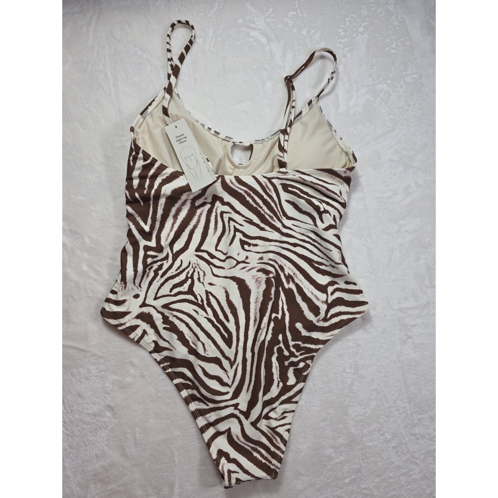 No Boundaries Zebra Print One Piece Bathing Suit Cheeky High Leg NWT Womens M - Picture 4 of 10